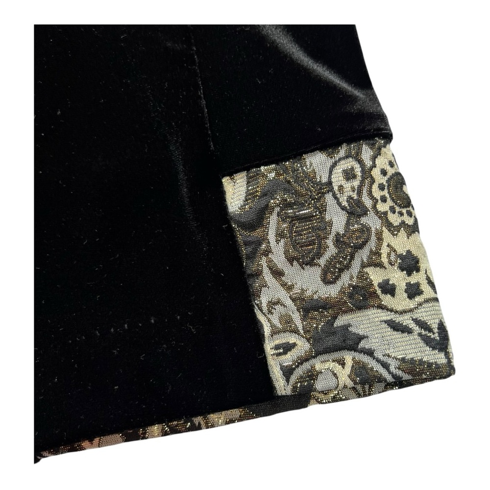 VINTAGE NOTATIONS Velvet Brocade Patchwork Button-Up Top | L | Black Gold | 90s - Picture 9 of 12